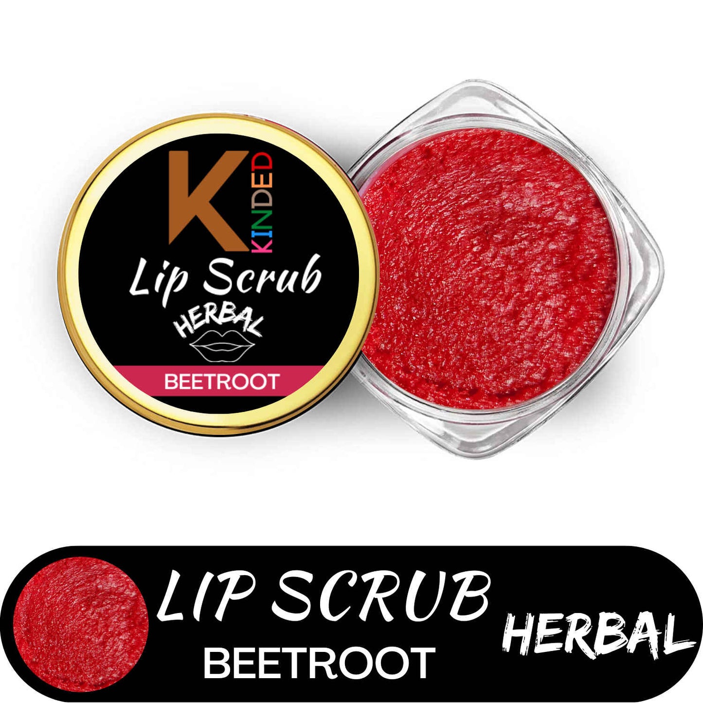 KINDED Lip Sugar Scrub Herbal Natural Essential Oils Exfoliating Balm Polish Scrubber for Men Women Smoked Dry Dark Chapped Lips to Lighten Pigmentation Dead Skin Tan Removal (10 gm, Beetroot)