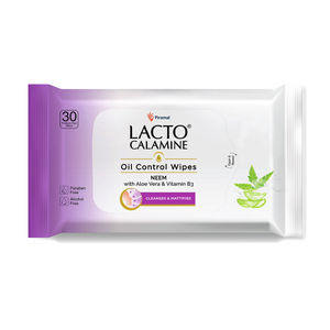 Lacto Calamine Oil Control Wipes with Neem, Vitamin B3 and Aloe Vera – No Parabens Alcohol Free, 30 Wipes