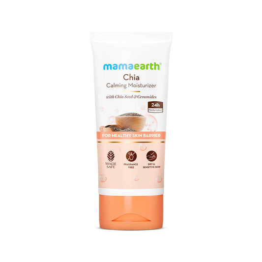Mamaearth Chia Calming Moisturizer with Chia Seed & Ceramides for Healthy Skin Barrier |hydrated glow| Co-Created with Dermats | For Dry & Sensitive Skin | 24H Long Lasting Moisturization | Fragrance Free | 80 gm