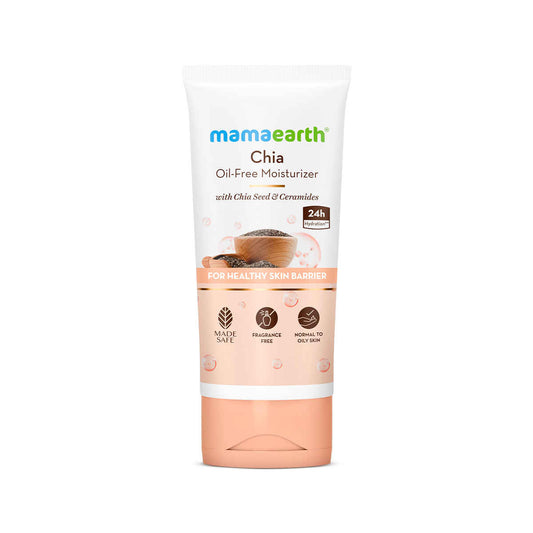 Mamaearth Chia Oil-Free Moisturizer with Chia Seed & Ceramides for Healthy Skin Barrier 80 gm | Normal to Oily Skin |hydrated glow| 24 Hrs Long-Lasting Hydration | Co-Created with Dermats | Oil-Free Formula | Fragrance Free
