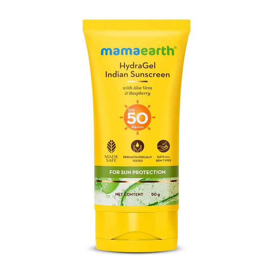 Mamaearth HydraGel Indian Sunscreen with Aloe Vera and Raspberry for Sun,Tan Protection - 50 gm