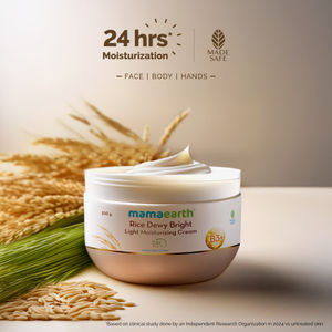 Mamaearth Rice Dewy Bright Light Moisturizing Cream with Rice Water & Niacinamide for Glass-Skin 200 gm |For Face, Hands & Body | 24H Long-lasting Moisturization | Non-Greasy Quick Absorbing, All SkinTypes