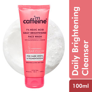 mCaffeine CLEAR GLOW 1% Kojic Acid Daily Brightening Face Wash with Glutathione For Dark Spots & Pigmentation | Brightens Skin, Evens Skin Tone | For Men & Women | Non-Drying, Fragrance Free - 100 ml