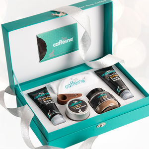 mCaffeine Coffee Mood Skincare Gift Set For Men and Women| Signature Body Scrub, Face Wash, Scrub & Mask with Brew Scoop and Face Towel | Rakhi Gift Box Combo of 5