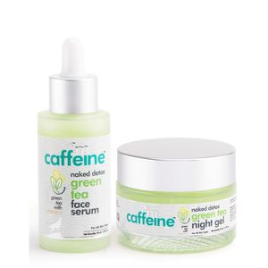 mCaffeine Green Tea Face Hydration Kit for Dull Skin | Vitamin C | Face Serum, Night Gel | All Skin | Paraben & Mineral Oil Free 90 ml