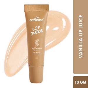 mCaffeine Lip Juice Vanilla Cocoa Lip Balm | 24 hrs Moisturization | Sweet Vanilla Flavor | With Peptides, 10 gm