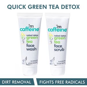 mCaffeine Quick Green Tea Detox Kit | Dirt Removal, Exfoliation | Vitamin C | Face Wash, Face Scrub | Paraben & SLS Free 200 gm