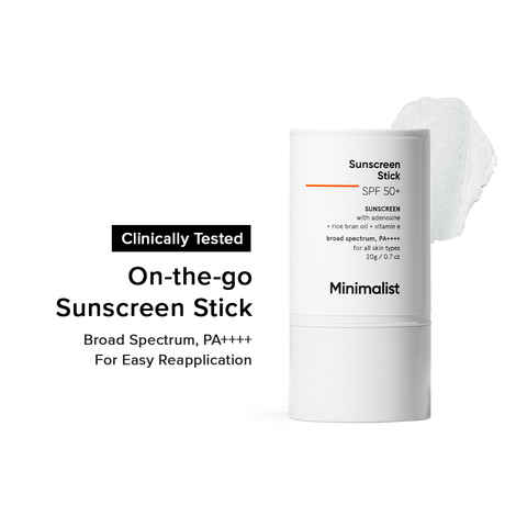 Minimalist SPF 50 Sunscreen Stick with Adenosine, Rice Bran Oil & Vitamin E, Broad spectrum PA++++ - 20 gm