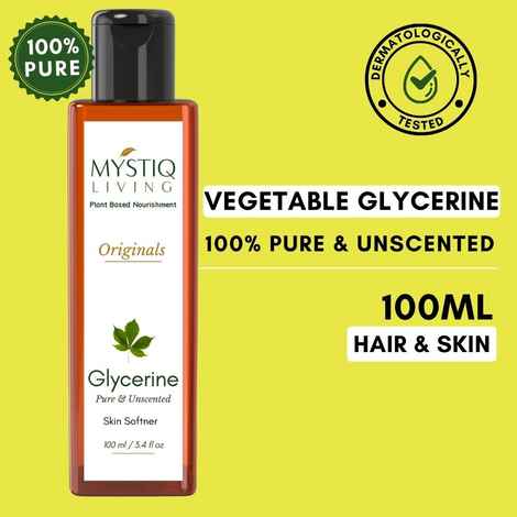 Mystiq Living Glycerine - Plant Based (Pure and Unscented) | For Face Skin and Body Care -100 ML