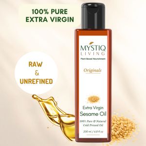 Mystiq Living Sesame Oil (200 ml) Extra Virgin Sesame Oil For Skin, Hair, Body, Skin Care & Body Massage, 100% Organic Pure And Natural, Cold Pressed Sesame Oil, Sesame Hair Oil