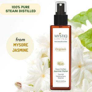 Mystiq Living Jasmine Water Hydrosol, Steam Distilled 100% Pure Organic Floral Water Spray, Face Mist and Body Mist Natural Perfume and Toner - 100 ml