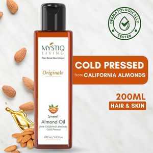 Mystiq living - Almond Oil | Sweet Almond Oil | Almond Face Oil | Badam Oil | For Face, Hair, Skin & Baby Massage | Cold Pressed, Pure and Natural (Odourless) - 200 ml