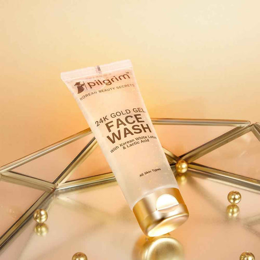 Pilgrim 24k Gold Face wash with Korean White Lotus & Lactic Acid, 80 ml, helps Enhancing Natural Glow & Evens Skin Tone, for All Skin Types- Men & Women