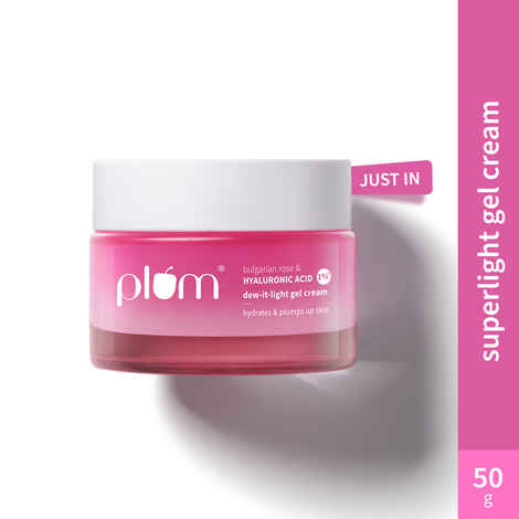 Plum Bulgarian Rose and 1% Hyaluronic Acid Dew-it-light Gel Cream | Long-lasting multi-layer hydration | Retains moisture | Microbiome-friendly | Lightweight gel | Oil-free, non-greasy | Women and Men | For all skin types | 100% vegan | 50 gm