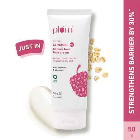 Plum Oat & 1% Ceramide Barrier Love Face Cream | Repairs, Strenghtens & maintains Skin Barrier | Moisturizer with Vitamin E & Allantoin | For Normal, Dry Skin | Women & Men | 50 g