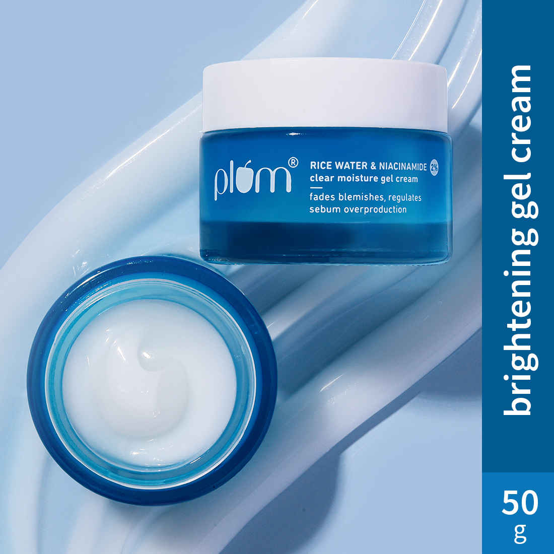 Plum thinkDERMA 2% Niacinamide & Rice Water Clear Moisture Gel Cream | Fades Blemishes & Brightens Skin | with 3% MatmarineTM for Oil Control | Lightweight & Non-sticky | 100% Vegan | 50g