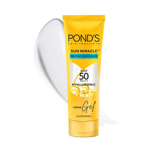 Ponds Sun Miracle SPF 50 PA+++ Creme Gel Sunscreen - Protect & Hydrate, With Hyaluronic Acid 50 gm