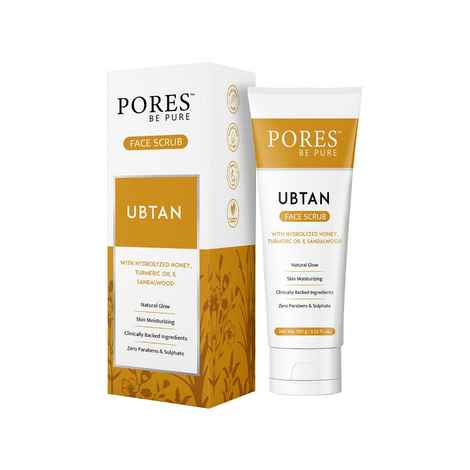 PORES Be Pure Ubtan Detan Face Scrub | Tan Removal Scrub with Honey Turmeric & Sandalwood | Offers Natural Glow | Face Scrub For Women & Men - 100 gm