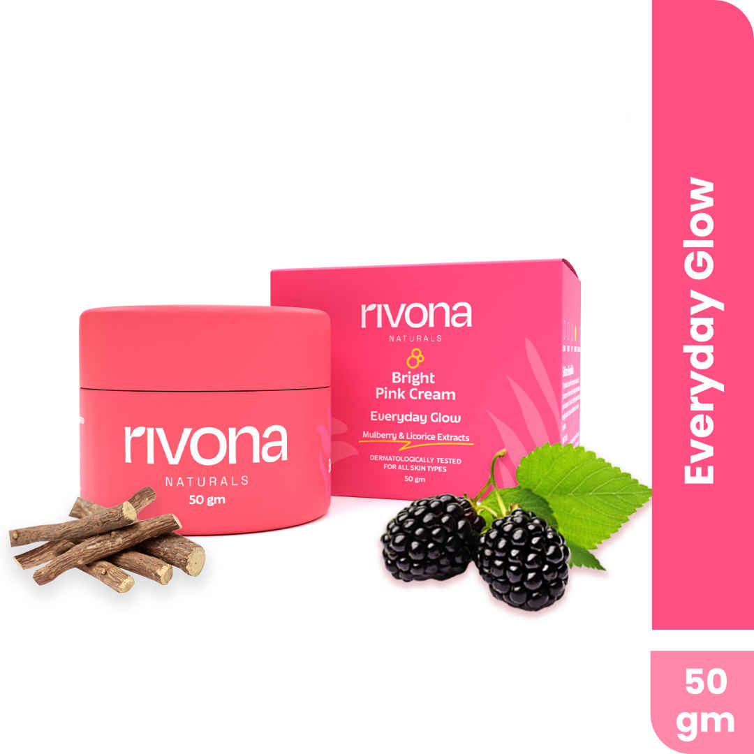 Rivona Naturals Bright Pink Face Cream | Long-Lasting Hydration, Anti-Aging & Dark Spot Corrector| Light make up look | Vegan | Niacinamide & Mulberry Extracts| Dermatologically Tested,50 gm