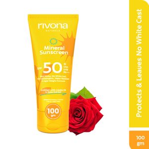 Rivona Naturals Mineral Sunscreen Spf 50 PA +++ for Glowing Skin| UVA & UVB filters| No White Cast| Non-Oily and Non-Sticky & Water resistant| For Men & Women & Kids| 100 gm