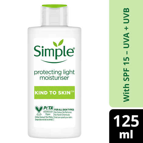 Simple Kind to Skin Protecting Light Moisturiser SPF 15 | Moisturiser for All skin types | No Added Perfume, No Harsh Chemicals, No Artificial Color, No Alcohol and No Parabens | 125 ml