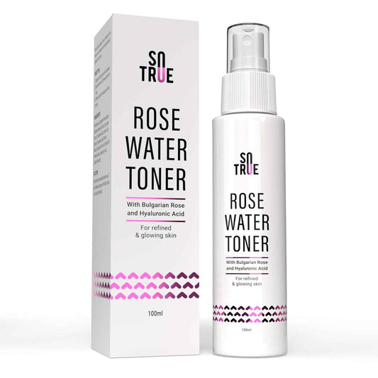 SOTRUE Rose Water Spray For Face | Alcohol Free Face Toner with Bulgarian Rose & Hyaluronic Acid 100 ml | Skin Refining, Pore Tightening | Suitable for Oily, Acne Prone, Dry and Normal Skin