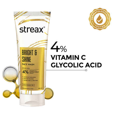 Streax Skin Bright & Shine Face wash cleanser with 4% Vitamin C + Glycolic Serum Complex for  Brightening, Dark Spots Reduction, 100 ml