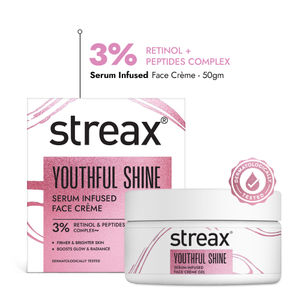 Streax Youthful Shine Serum Infused Face Cream Gel, 50 gm with 3% Retinol & Peptides Complex