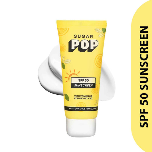 SUGAR POP SPF 50 Sunscreen with Vitamin C and Hyaluronic Acid - 50 gms - Lightweight | Non-greasy | No white cast | Suits all skin types