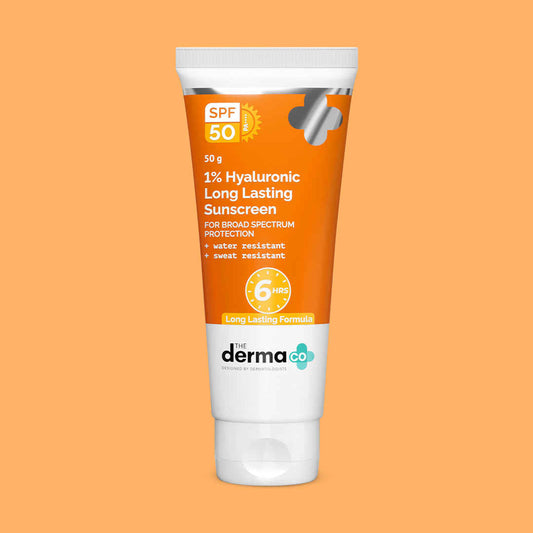 The Derma Co. 1% Hyaluronic Long Lasting Sunscreen SPF 50 & PA++++ with Hyaluronic Acid & Vitamin E for Upto 6-Hour Sun Protection- 50 gm