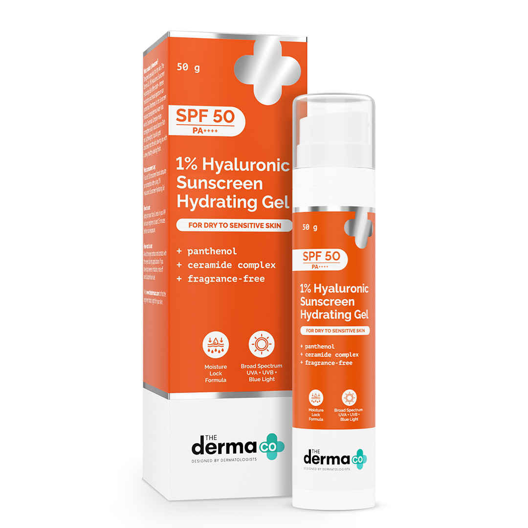 The Derma Co. 1% Hyaluronic Sunscreen Hydrating Gel SPF 50 PA ++++ Hydrating sunscreen | For dry & sensitive skin | SPF 50 & PA++++ | Safe & effective 50 gm