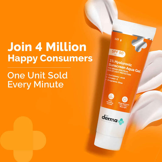 The Derma Co. 1% Hyaluronic Sunscreen SPF 50 Aqua Gel, PA++++, Lightweight, No white-cast for Broad Spectrum & Blue Light Protection for Oily, Dry, Acne-prone Skin - (125 gm)