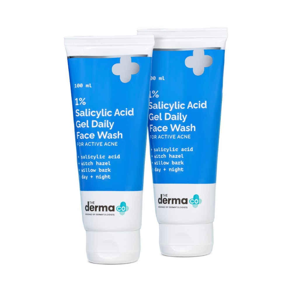 The Derma Co. 1% Salicylic Acid Gel Face Wash with Salicylic Acid & Witch Hazel For Active Acne - 100ml*2 Pack of 2