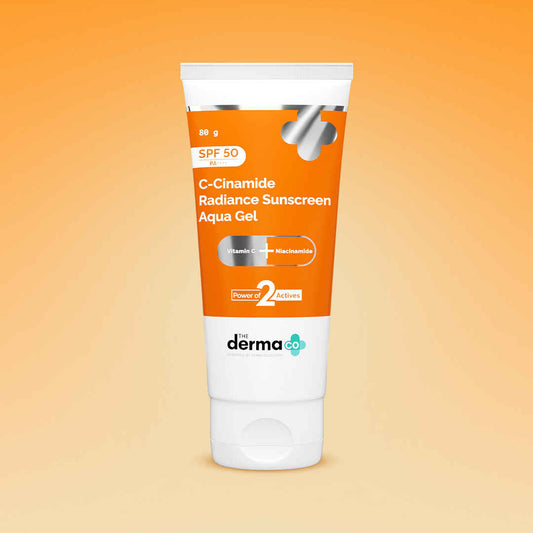 The Derma Co. C-Cinamide Sunscreen Aqua Gel SPF 50 PA++++ | Vitamin C & Niacinamide | No White Cast | UVA, UVB Sun Protection | Blue Light Protection | Ultra Light Gel For Glowing Skin- 80 gm