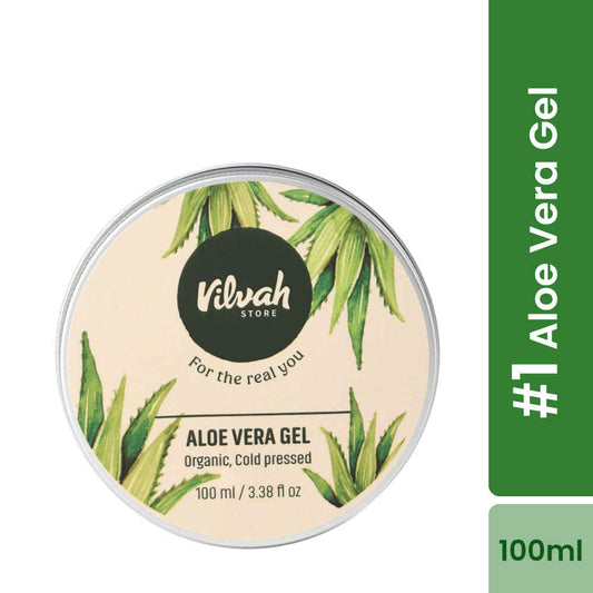 Vilvah Store Aloe Vera Gel with Pure Aloe Vera, Multipurpose Aloe Vera Gel for Skin, Face and Hair, Non-Sticky, Spreads Easily & Instantly Absorbs, All Skin Types, For Men & Women,100 gm (Pack of 1)